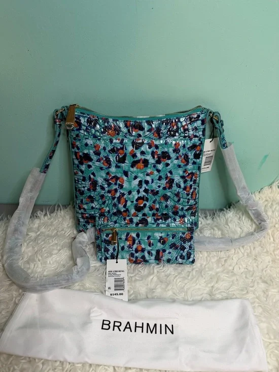 New Brahmin Katie Frisky Melbourne Turquoise Floral  Crossbody/Wallet - Picture 3 of 17